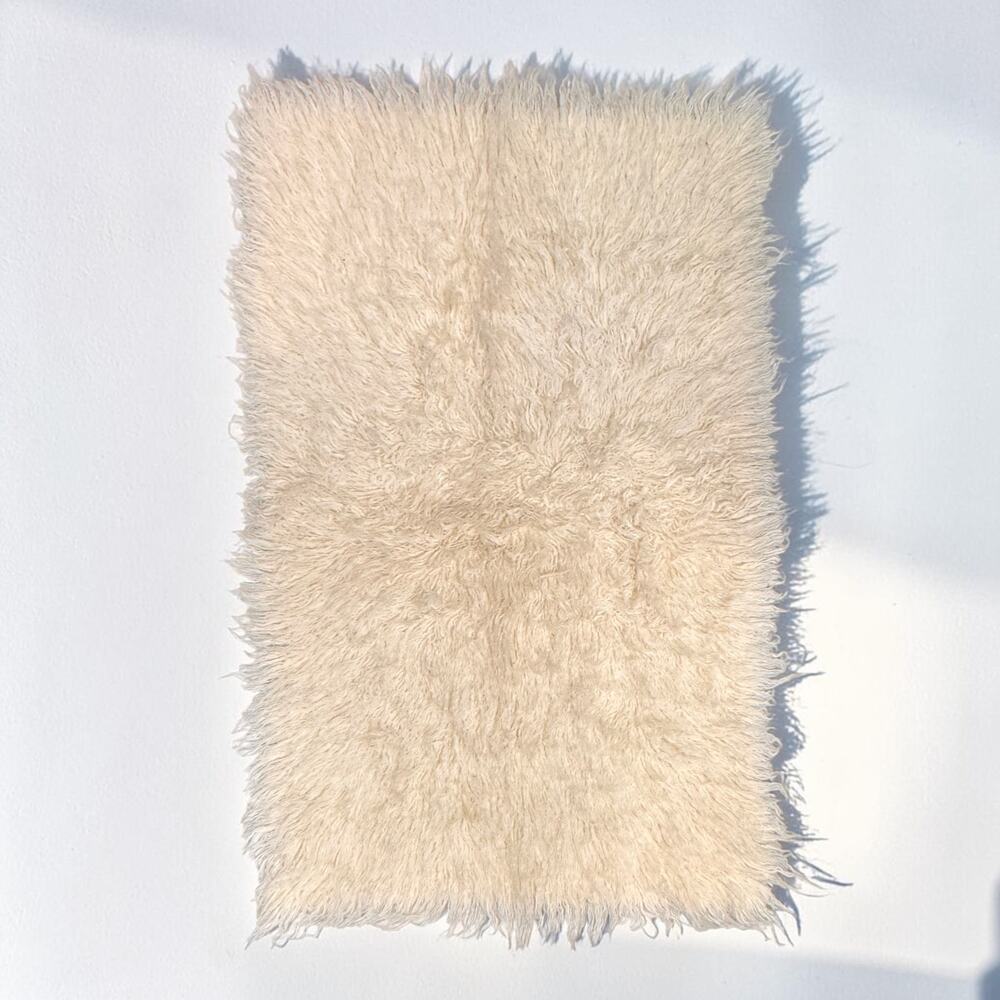 Vintage 1960s MCM Floko Flokati 30"x48" Wool Rug Fluffy Luxurious
